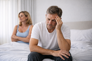 Mature man smiling in the mirror feeling relieved